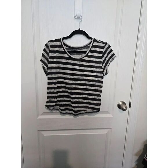Jessica Simpson black white stripe summer blouse M - Picture 2 of 8